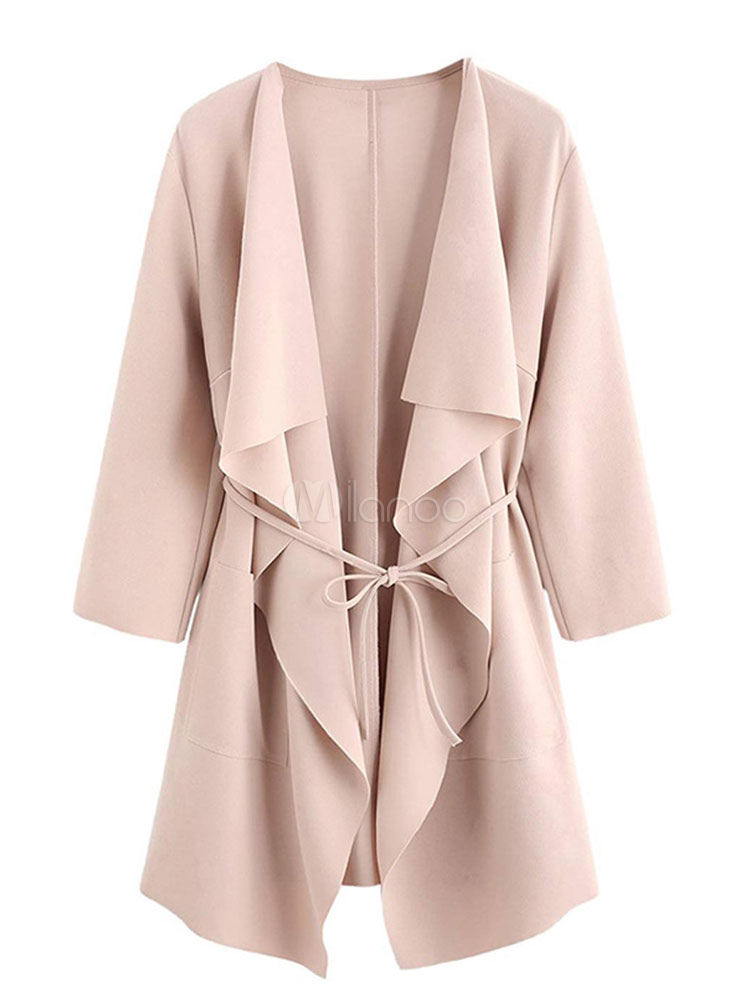 waterfall collar coat with tie belt