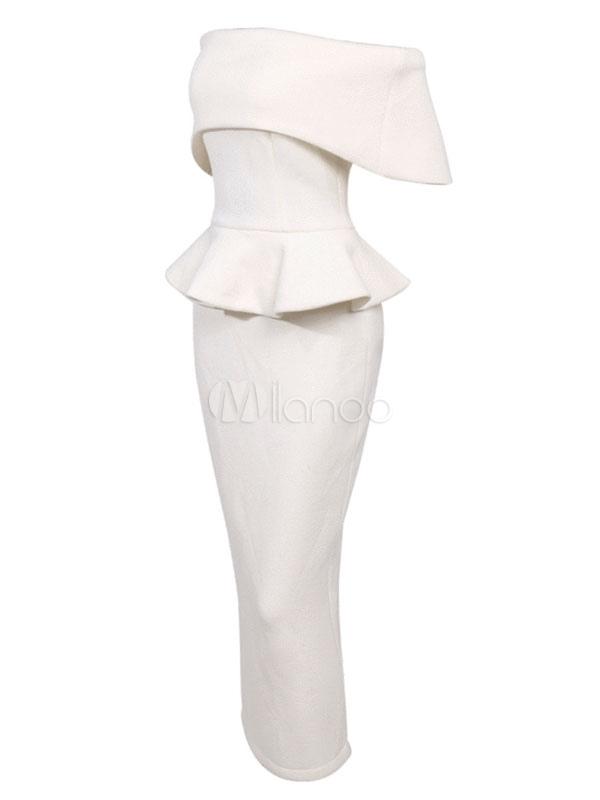 Robe De Soirée Blanche à Une épaule - Taille 4, Style Mini Et Fluide (occasion Très Bon état)