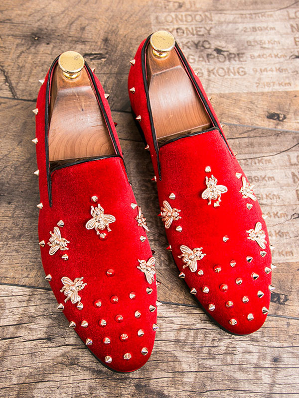 Mens Spike Loafers shoes Glitter red 