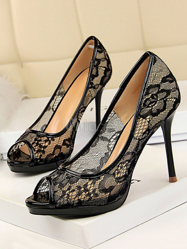 black peep toe stiletto heels
