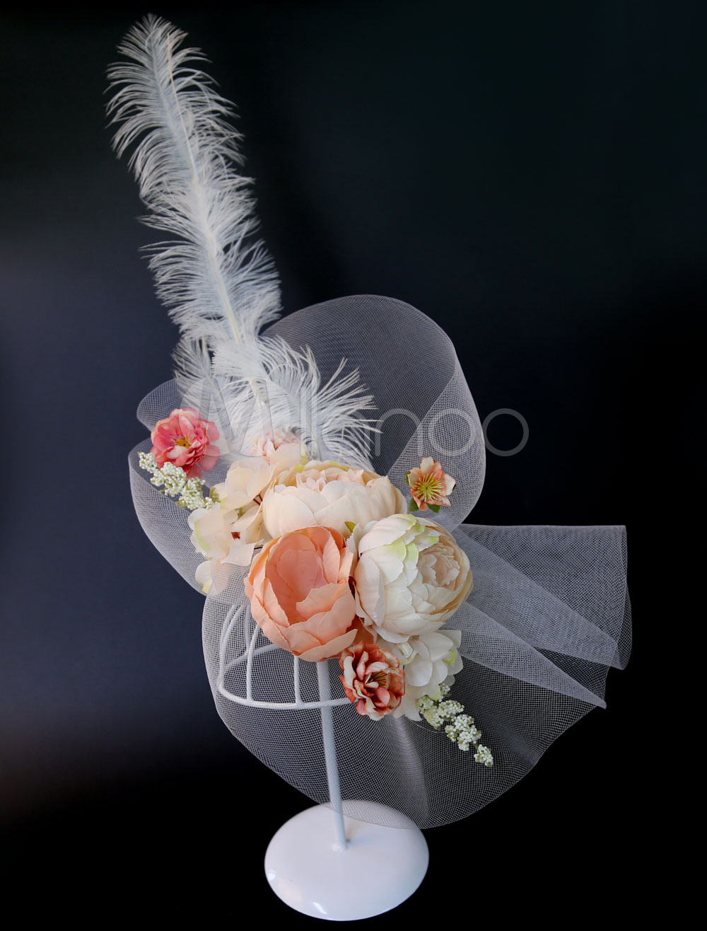 Wedding Flower Headpieces Pink Hair Clip Feathers Bridal Hair