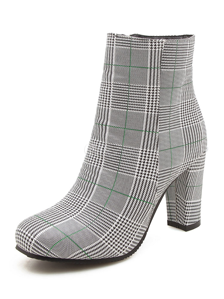 grey plaid boots