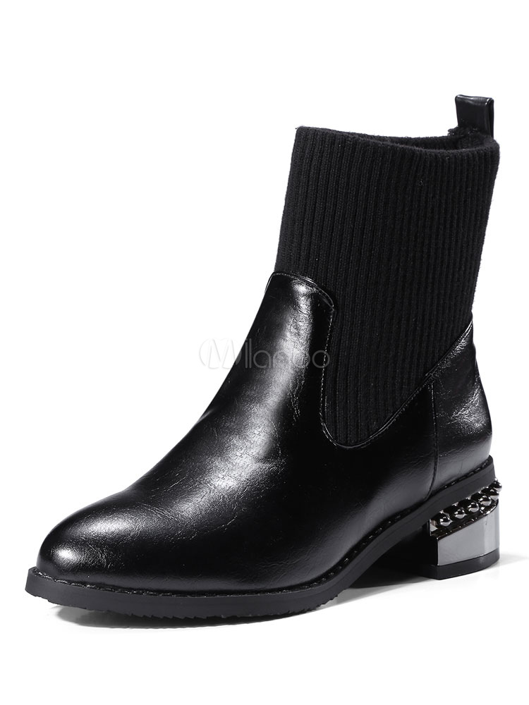 Botines negros con punta redonda, remaches de mujer Botas cortas -  Milanoo.com