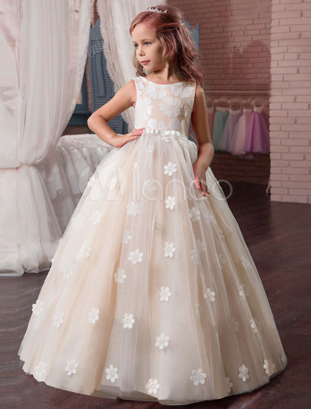 nude flower girl dress