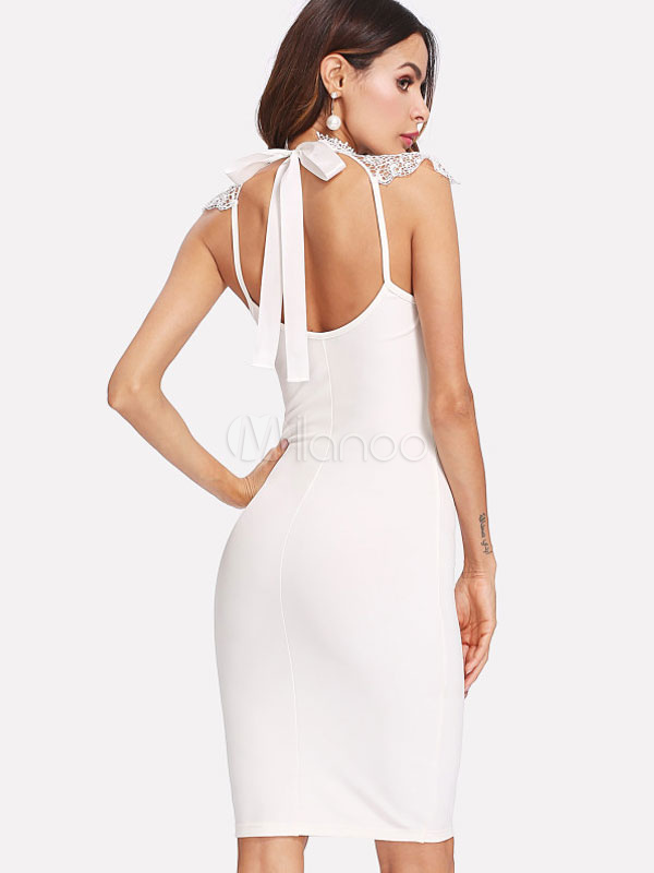 Robe de soir?�e blanche Robe moulante ?� manches cape Dentelle Robe mi-longue nou?�e - Milanoo.com