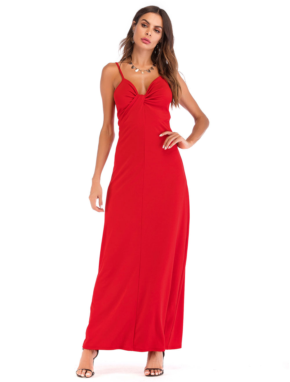 long red slip dress