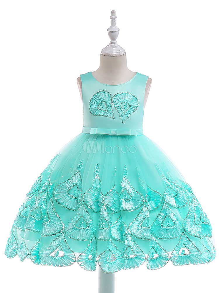 Flower Girl Dresses Sequin Bow Sash A Line Knee Length Nude Kids Party ...