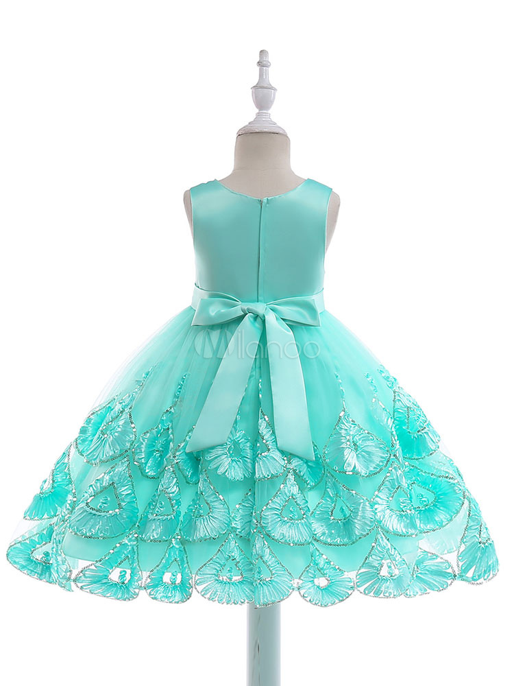 Flower Girl Dresses Sequin Bow Sash A Line Knee Length Nude Kids Party ...