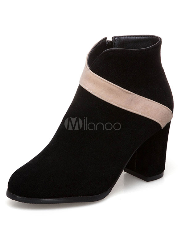 Botines negros Botines de mujer Botines cortos con punta redonda de gamuza  - Milanoo.com