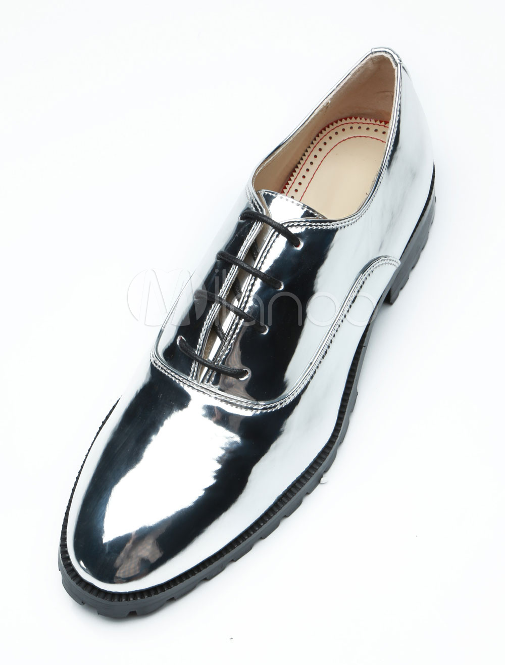 Silver Oxford Shoes Men Dress Shoes Round Toe Lace Up