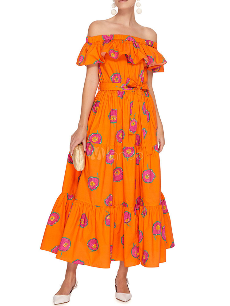 Orange Dress with Ruffles