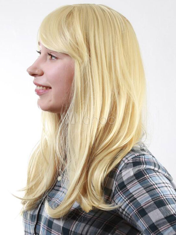 Women Synthetic Wigs Blonde Long Straight Hair Wigs With Side