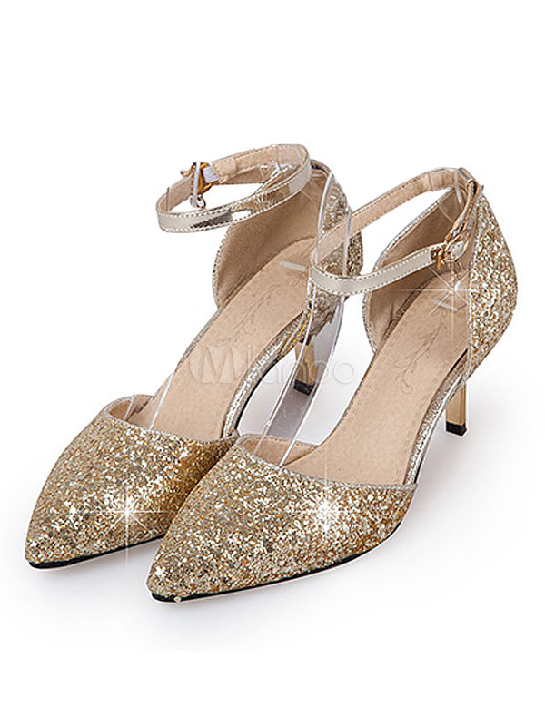 silver glitter pumps with ankle strap