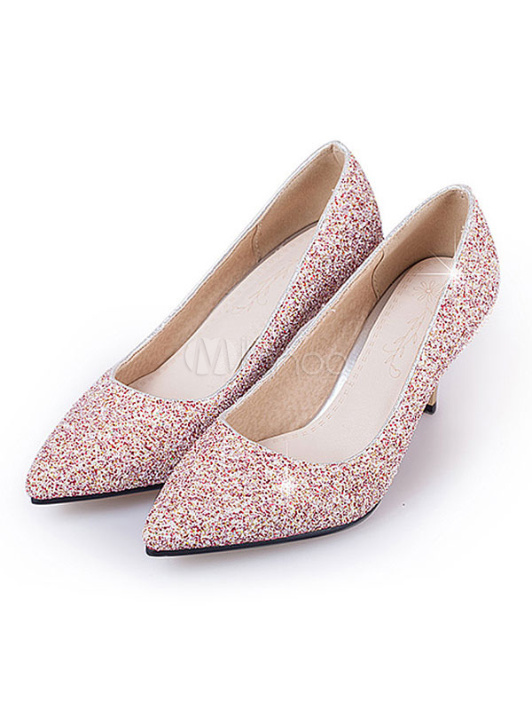 pink glitter kitten heels