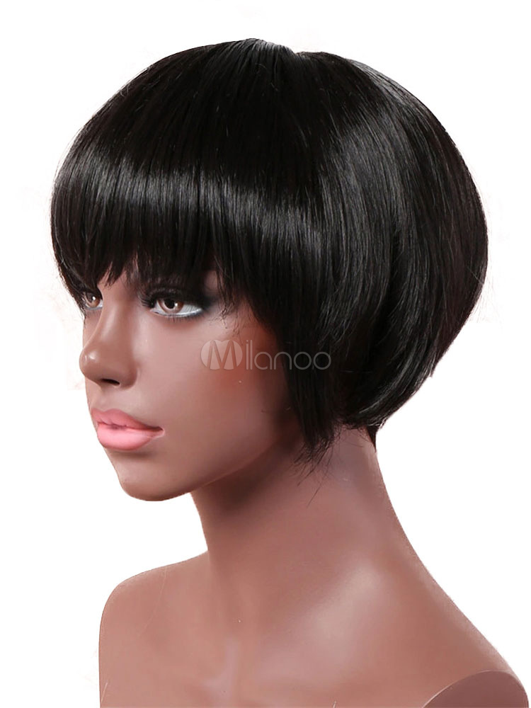 Short Hair Wigs Women Black Layered Synthetic Wigs With Bangs Ebay