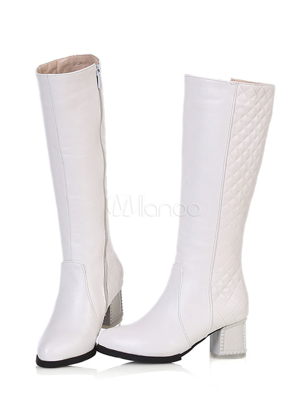 white mid calf boots