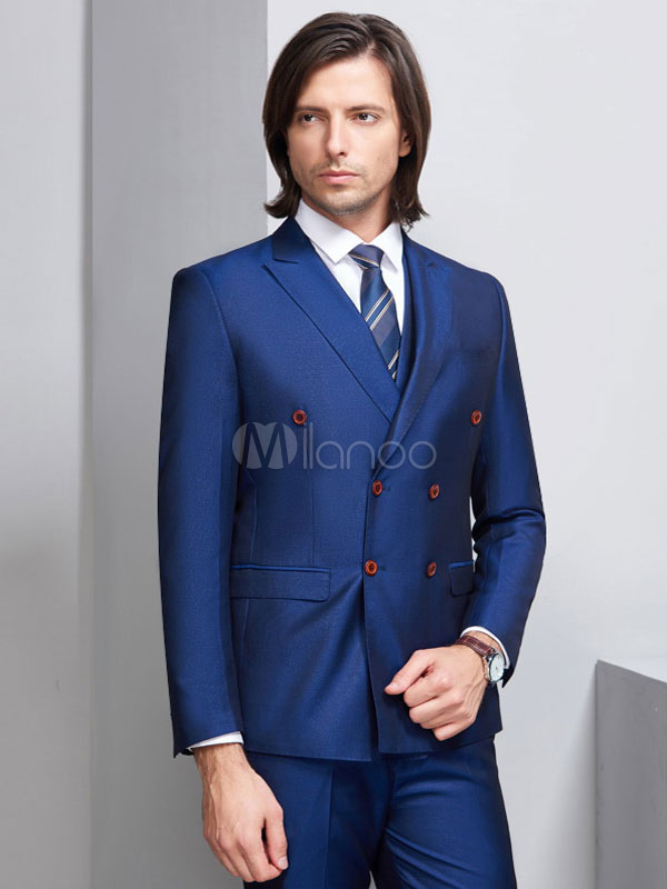 Abiti da sposa Smoking Taglio Groomsman Tuta da uomo Giacca a punta blu con  gilet Pantaloni Gilet Outfit Uomo Abbigliamento formale 3 pezzi -  Milanoo.com