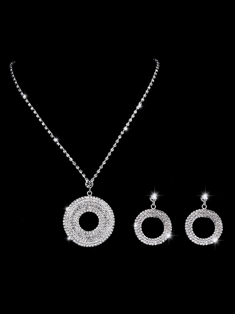 Boda Accesorios de boda | Conjunto de joyería de la boda Aretes de aro de plata y collar Conjunto de collar de novia de diamantes de imitación rhinestone - TY99685