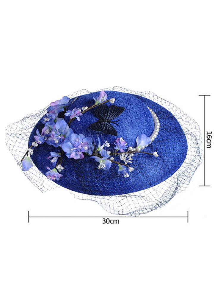 Royal Wedding Headpieces Royal Blue Fascinator Hat With Veil - Milanoo.com