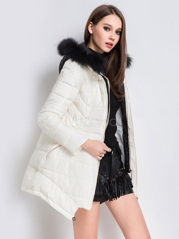 Manteau ?� capuche pour femmes Manteau d'hiver ?� capuche Pokets Manteau ?� col en fausse fourrure 