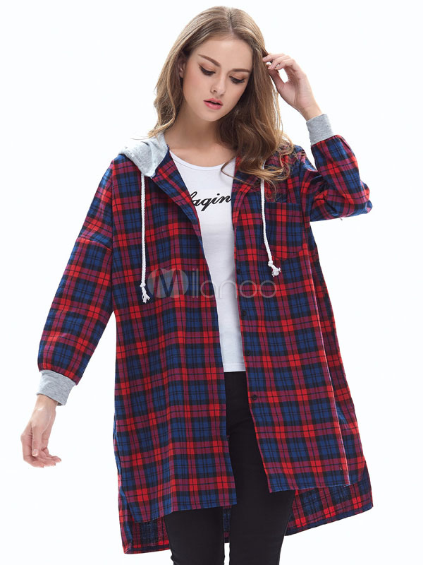 womens plaid hooded jacket