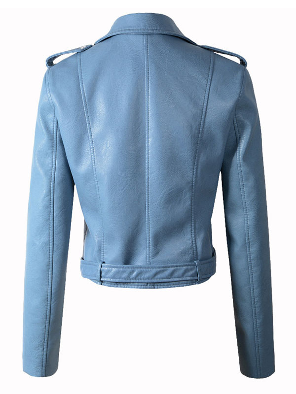 Women's Clothing Outerwear | Women Moto Jacket Leather Like Long Sleeve Zipper Buckle Waist Biker Jacket With Pockets Cozy Active Outerwear - HL36581