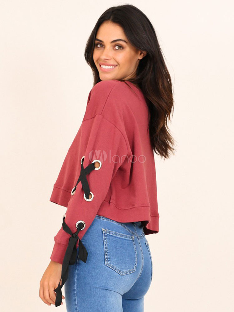 Ruched Sleeve Hoodie with Silk Ribbon Drawstring
