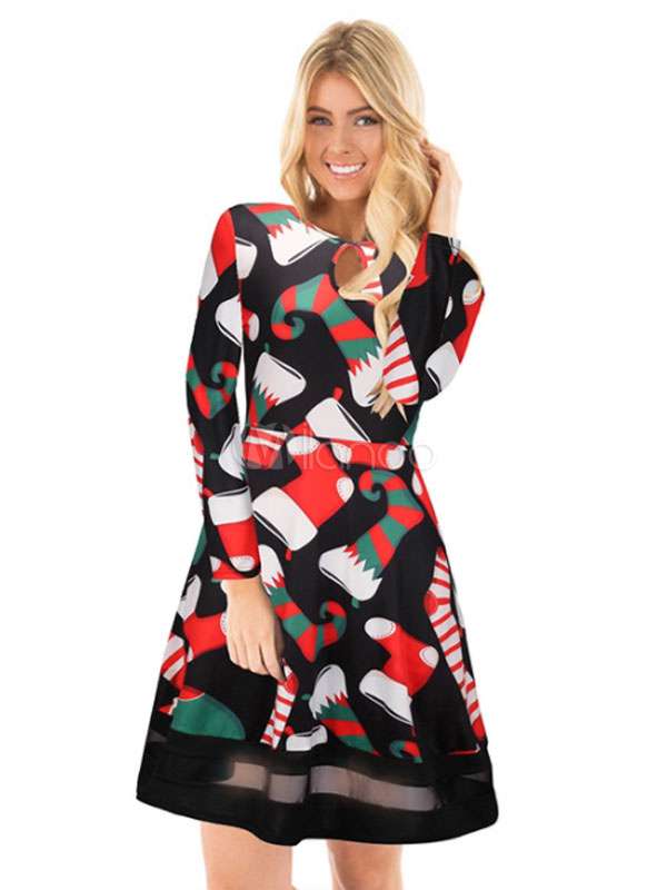 christmas print skater dress