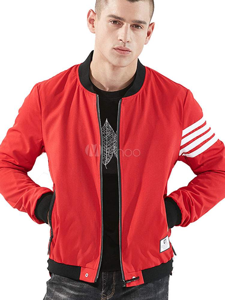 Men Baseball Jacket Red Stripe Color 