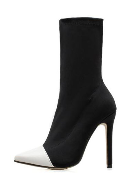 Black Sock Boots Women Pointed Toe High 