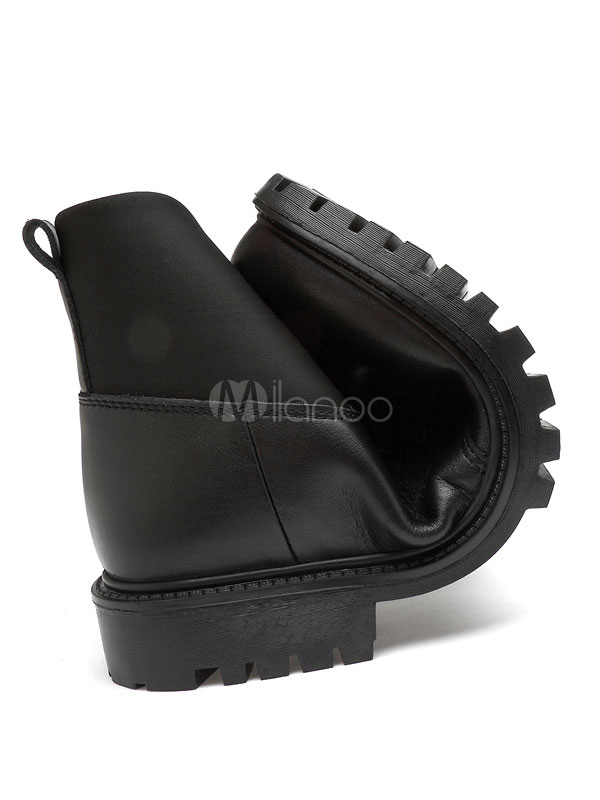 Männer schwarze Stiefel Round Toe Schnürstiefel Rindsleder Winterstiefel Männer schwarze Stiefel Round Toe Schnürstiefel Rindsleder Winterstiefel