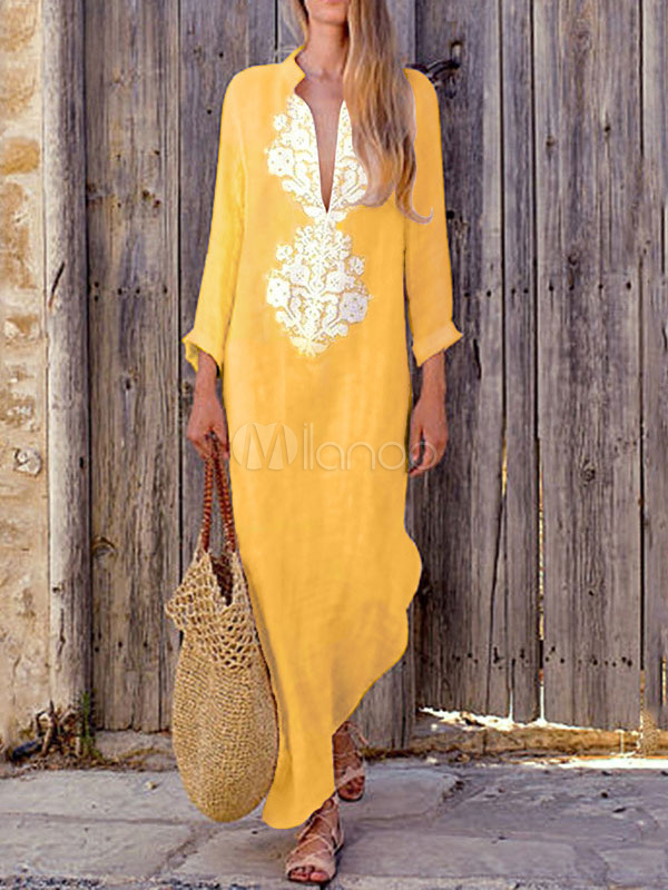 Robe maxi à manches longues pour femmes Robe à manches longues imprimée ...