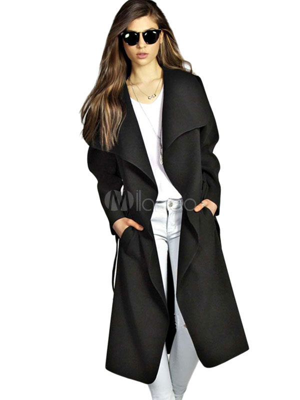 waterfall collar coat with tie belt