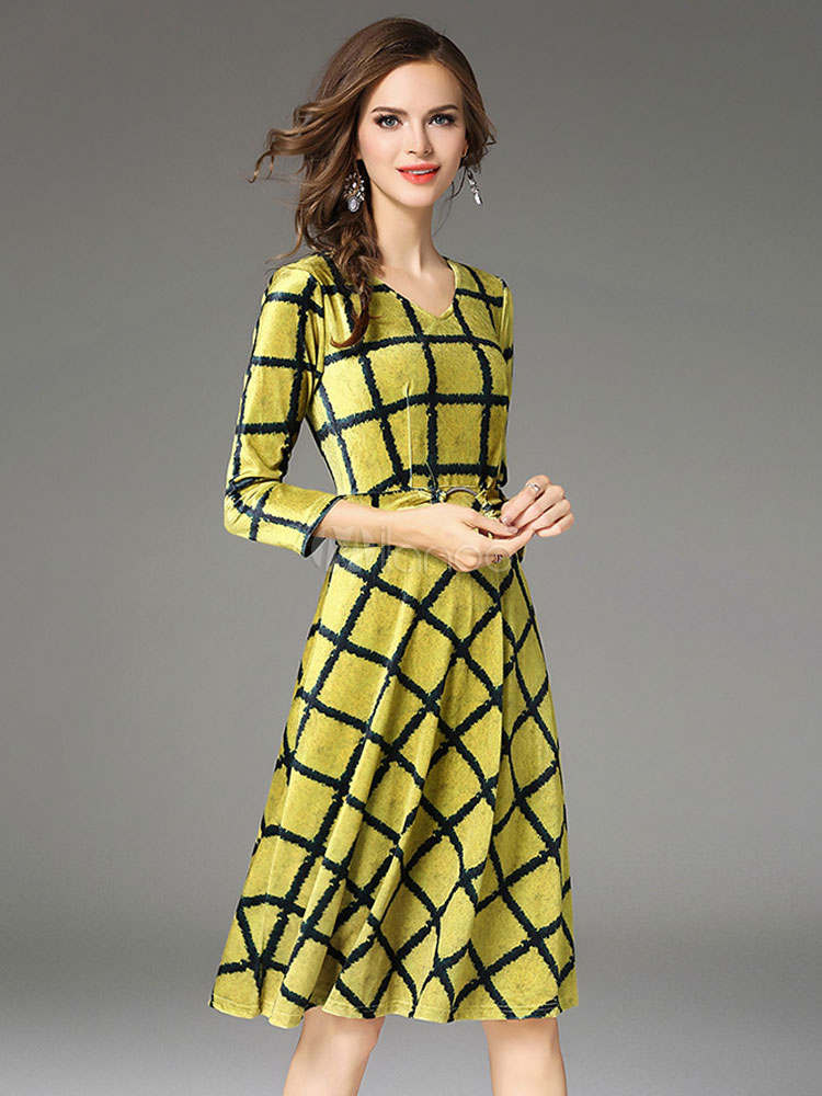 yellow skater dress long sleeve