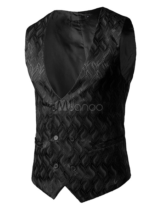 mens black patterned waistcoat