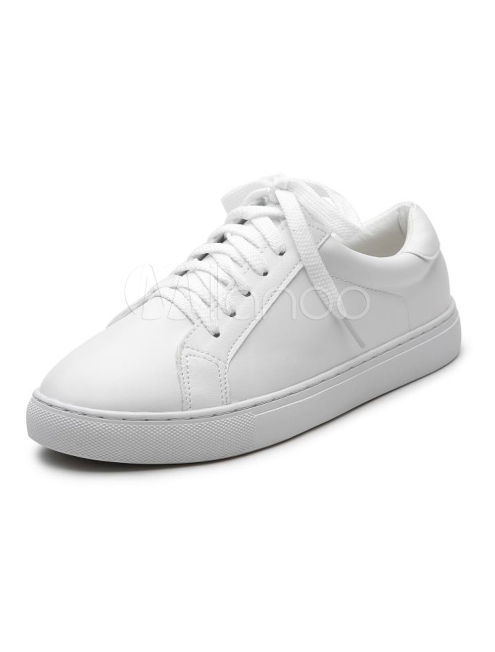 White Skate Shoes Women Round Toe Lace Up Sneakers - Milanoo.com