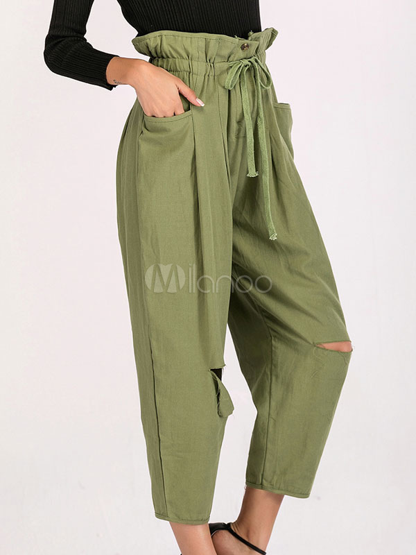 Pantaloni con sacco di carta Pantaloni con taglio a vita alta e coulisse  verde con coulisse - Milanoo.com