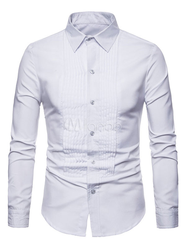 Men Casual Shirt Frill Button Dow Cotton Slim Fit Long Sleeve Shirt ...