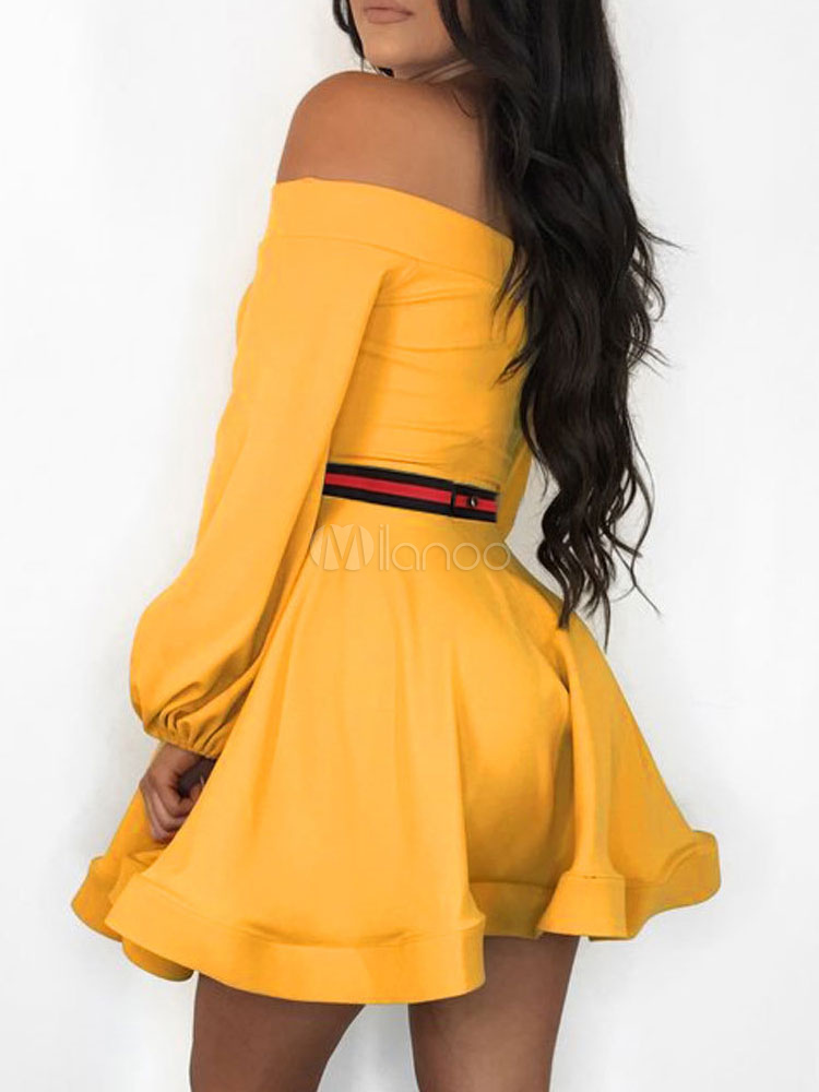 yellow skater dress long sleeve