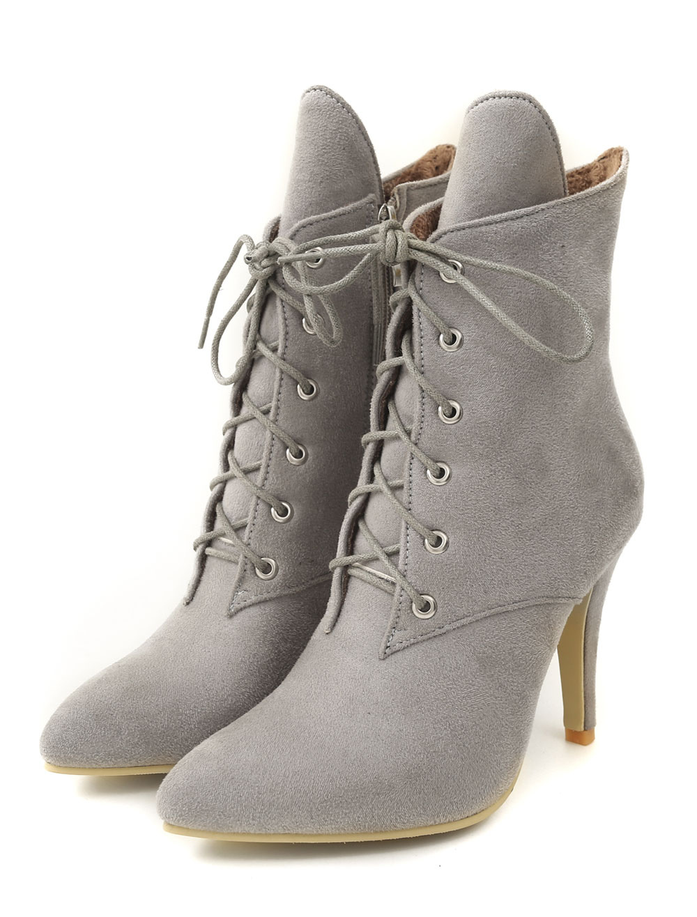 Graue Stiefeletten Kurze Up Stiefel Frauen Spitz Toe Lace CorBxdeW