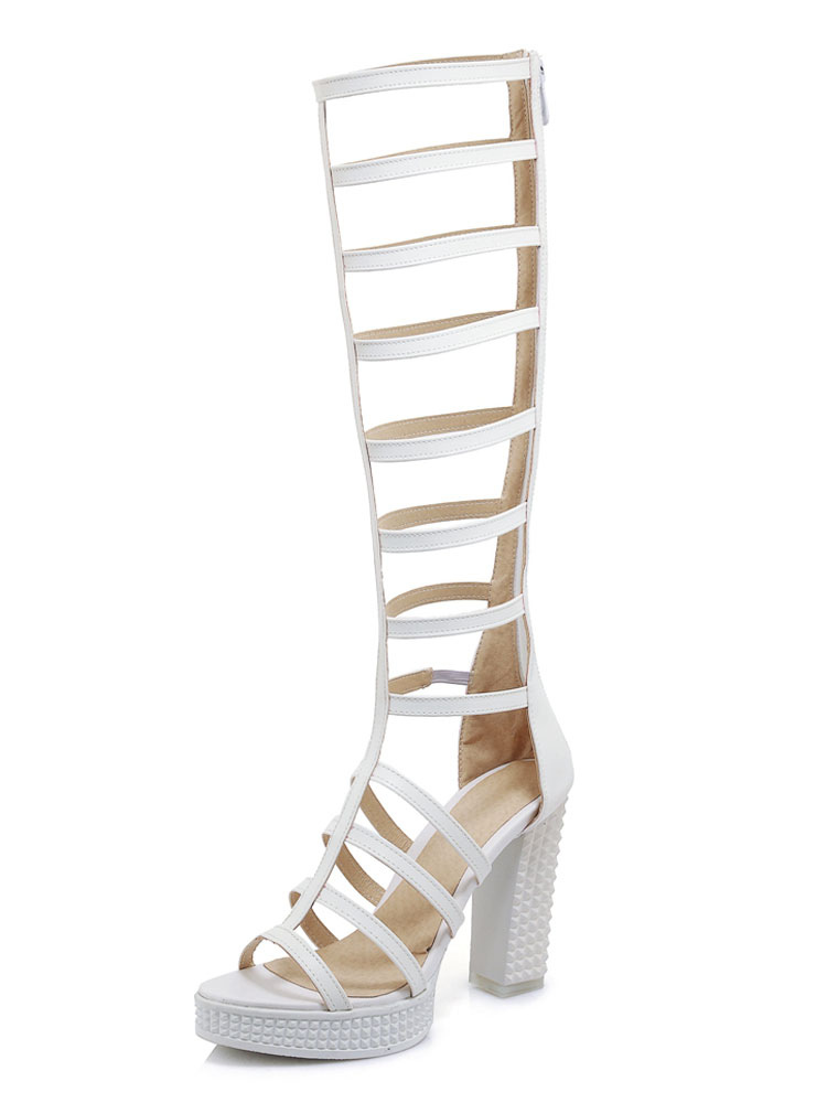 Chaussures Chaussures femme | Sandales femme gladiateur plateforme talon haut à zip blanche - PX11024