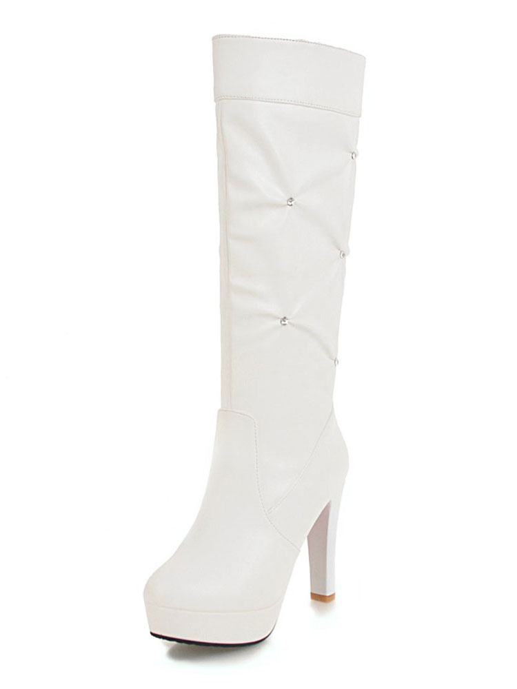 white knee high boots no heel