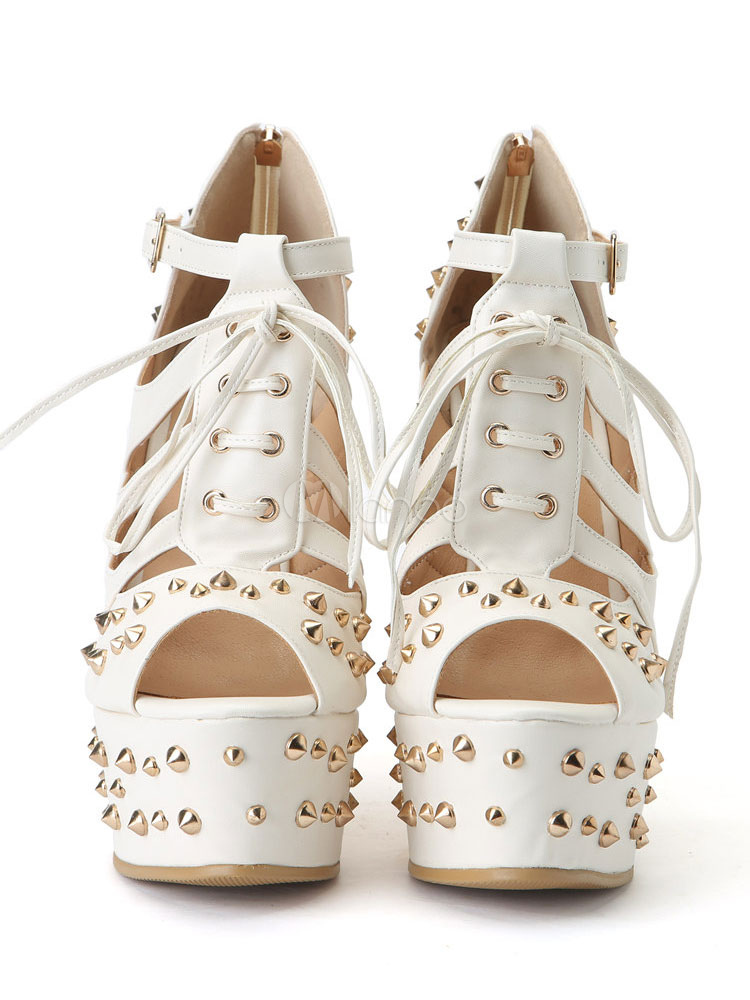 Femmes Blanc Ecru Compensées Sandales Pour Toe Plate Forme Peep 3AjRc5Lq4
