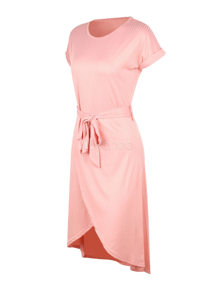 Robe moulante rouge ?� manches courtes, col rond, tenue d?�contract?�e - Milanoo.com