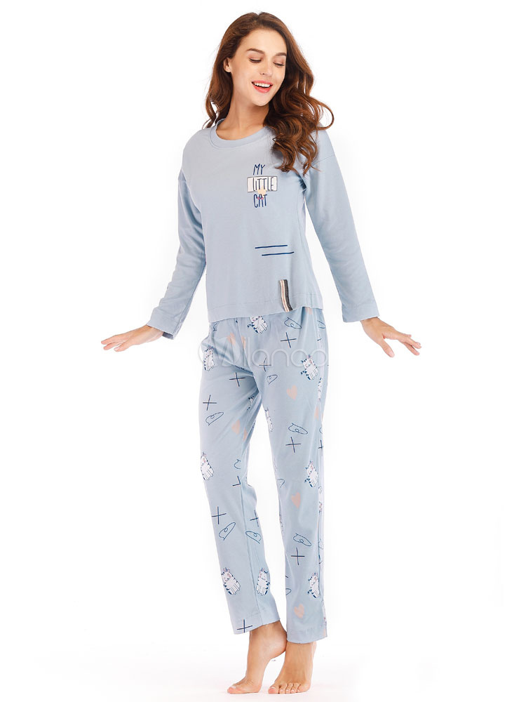 Pyjama Femme Loungewear Imprime De Chat Lingerie Cou Milanoo Com