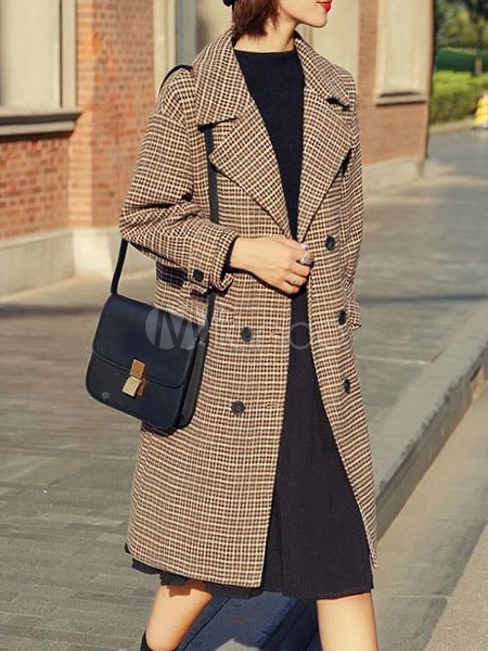 brown plaid peacoat