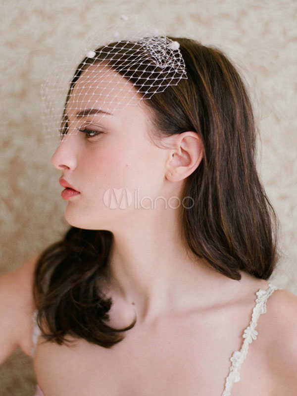 Wedding Blusher Veil Flowers White One Tier Birdcage Veil