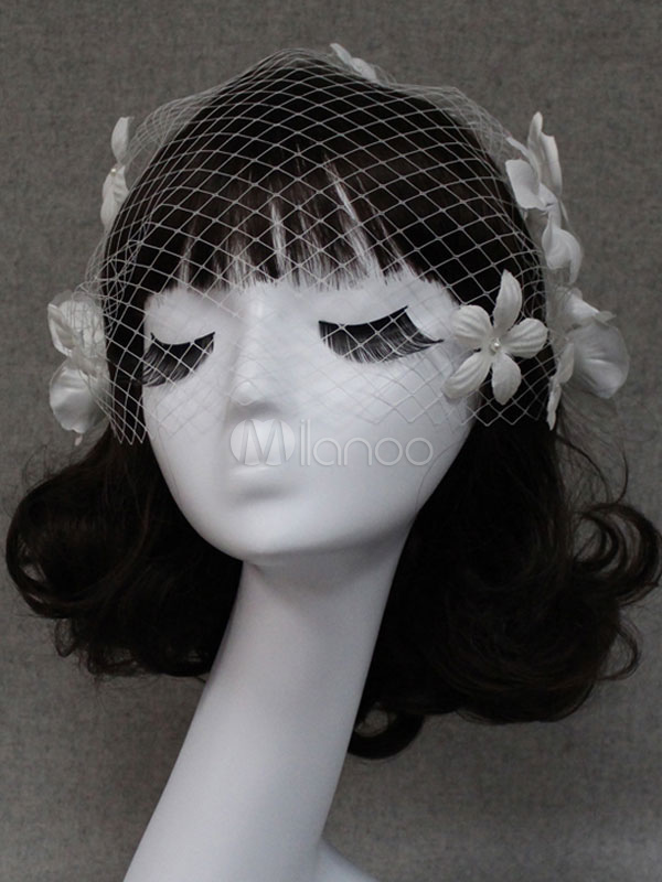 Wedding Birdcage Blusher Veil Flower Comb White Net One Tier Cut Edge