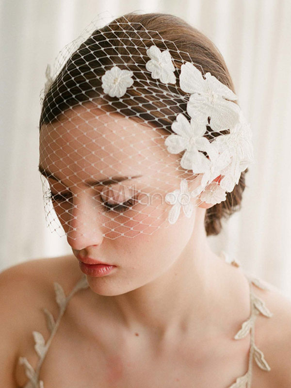 Wedding Birdcage Blusher Veil Flower Comb White Net One Tier Cut Edge