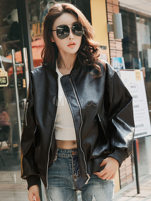 womens leather jacket no collar